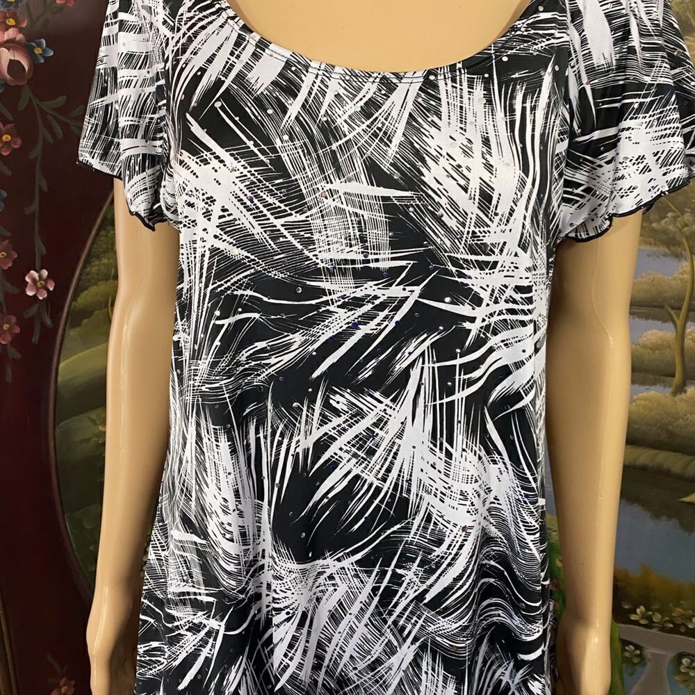 Brittany Black Top Medium to Large Black and White with Silver Embellishments